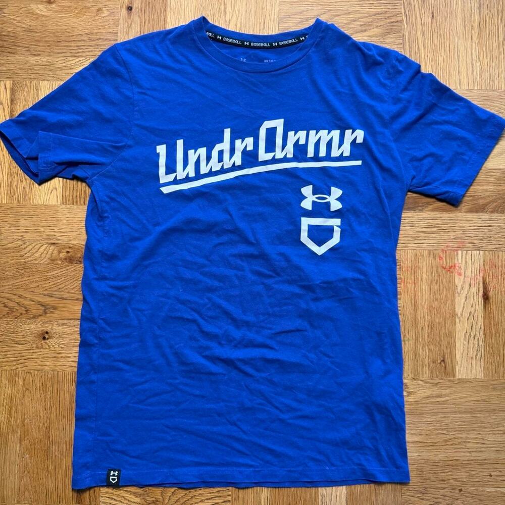 Under Armour Baseball Script Logo Blue Graphic T-Shirt Men’s Medium